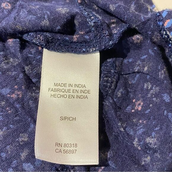 Lucky Brand Blue Ditsy Floral Short Sleeve Ruffled Hem Cotton Top Women's Size S - Picture 7 of 13